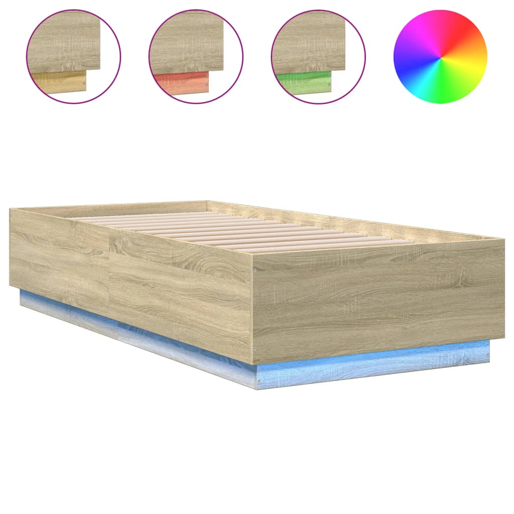 vidaXL Bedframe met LED-verlichting sonoma eikenkleurig 100x200 cm, foto 3