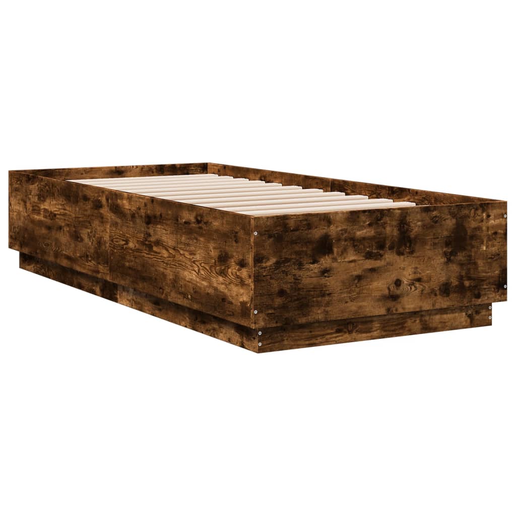 vidaXL Bedframe met LED-verlichting gerookt eikenkleurig 100x200 cm afbeelding