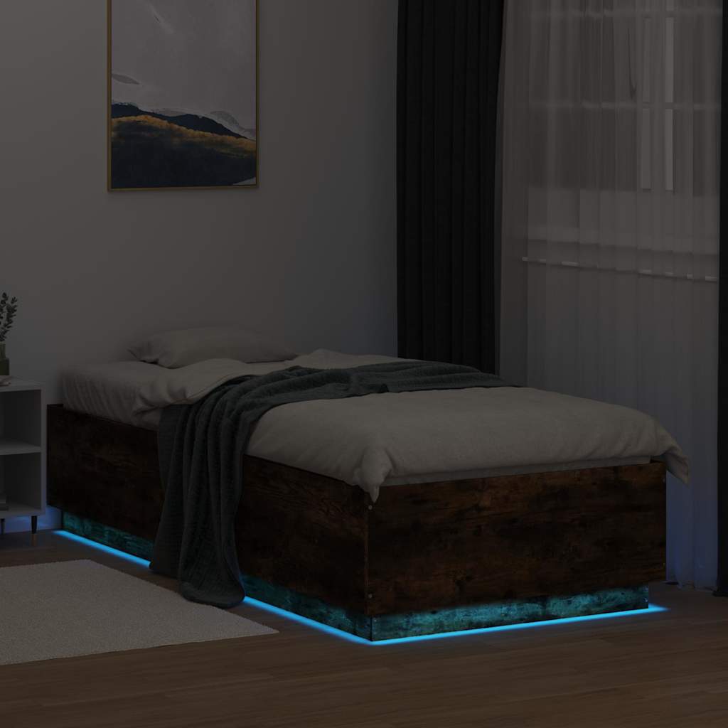 vidaXL Bedframe met LED-verlichting gerookt eikenkleurig 100x200 cm, foto 2