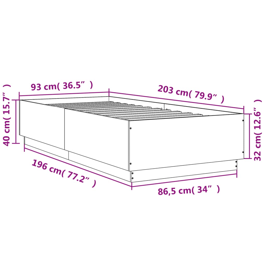 Rám postele s LED osvětlením kouřový dub 90 x 200 cm kompozit - obrázek 14