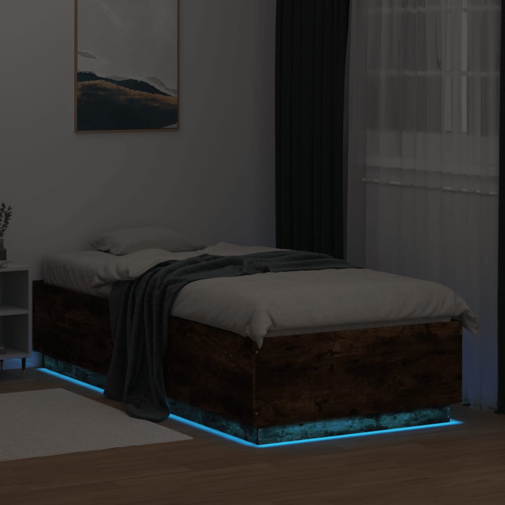vidaXL Bedframe met LED-verlichting gerookt eikenkleurig 90x200 cm, foto 2