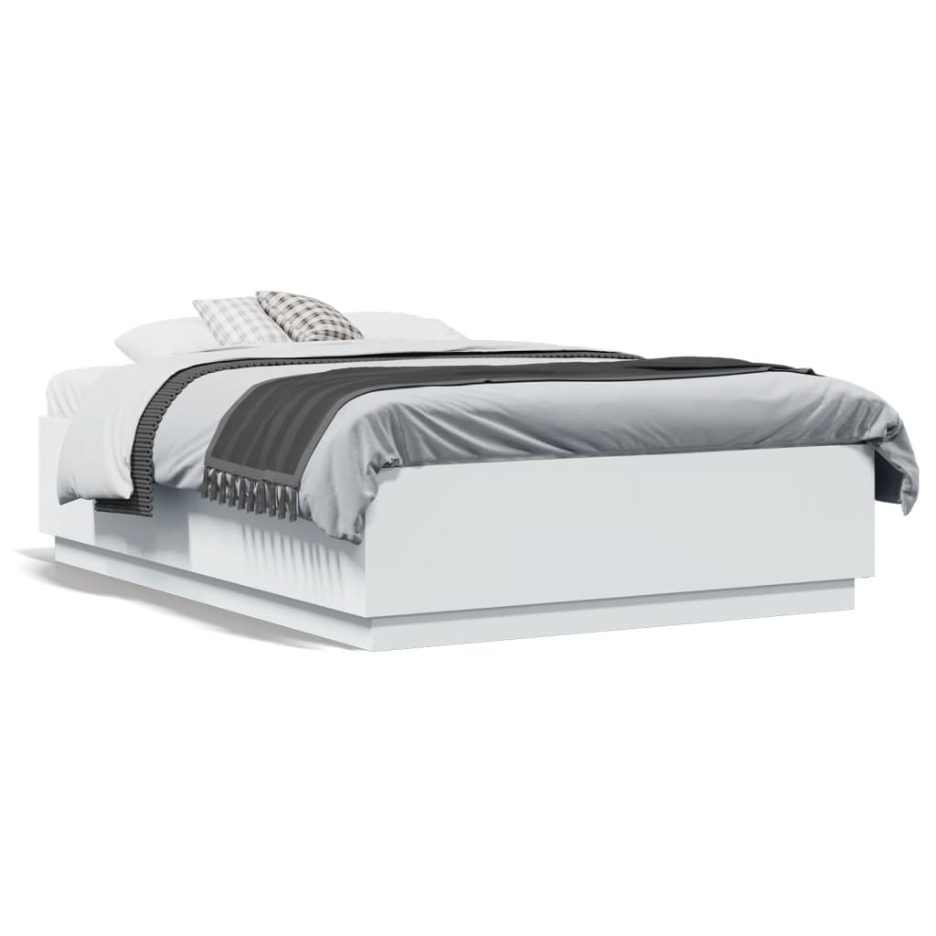 vidaXL Cadru de pat cu lumini LED, alb, 140x190 cm, lemn prelucrat