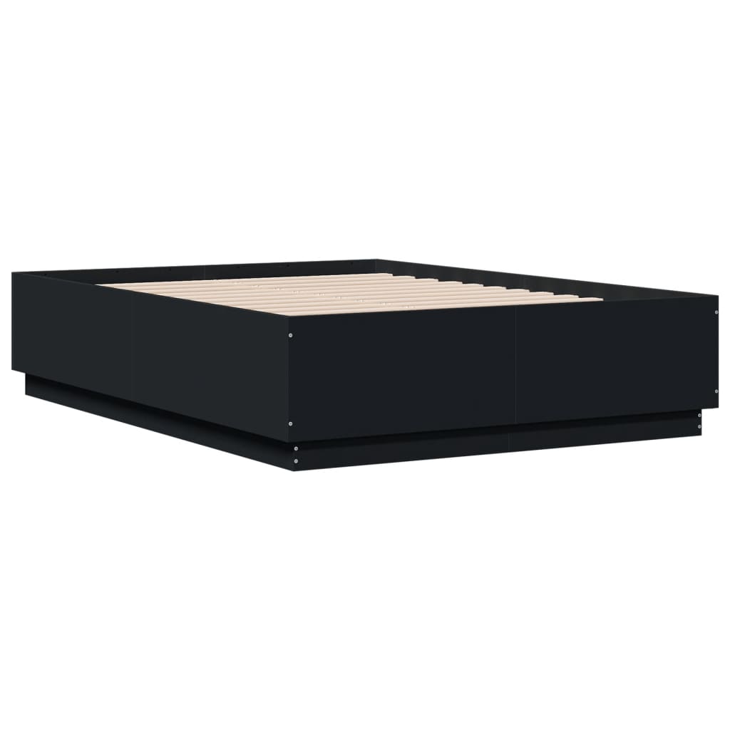 vidaXL Bedframe met LED-verlichting bewerkt hout zwart 140x190 cm afbeelding