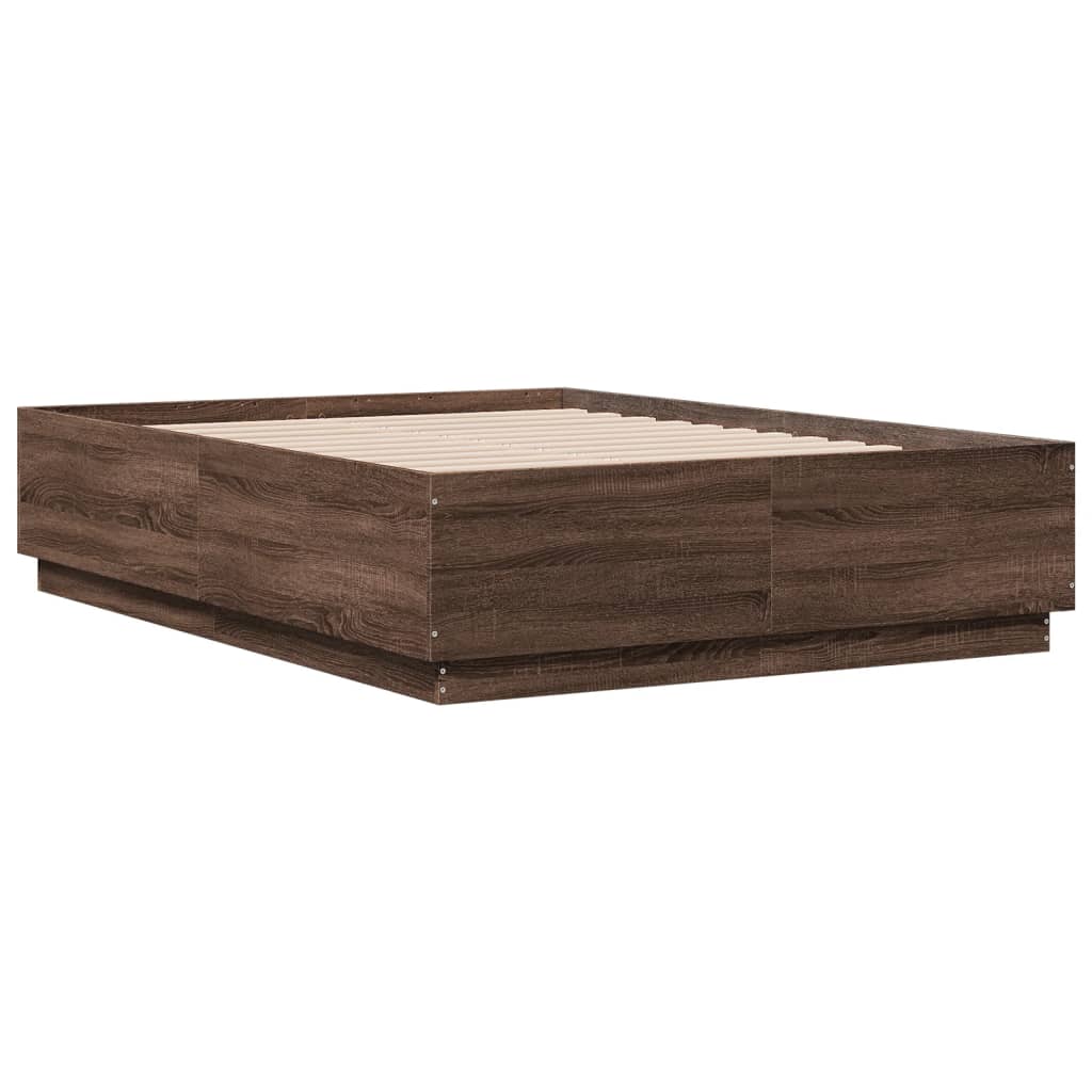 vidaXL Bedframe met LED-verlichting bruin eikenkleurig 140x190 cm afbeelding