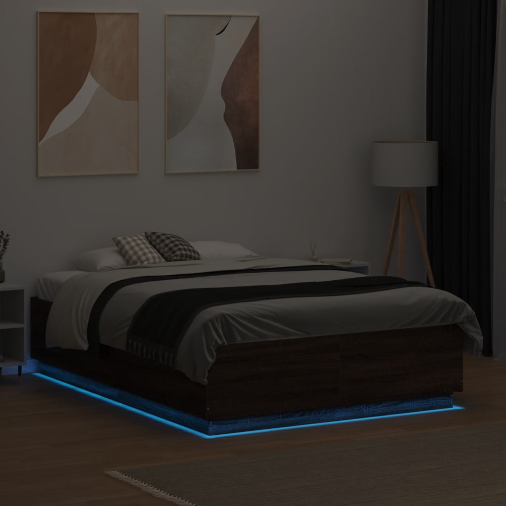 vidaXL Bedframe met LED-verlichting bruin eikenkleurig 140x190 cm, foto 2