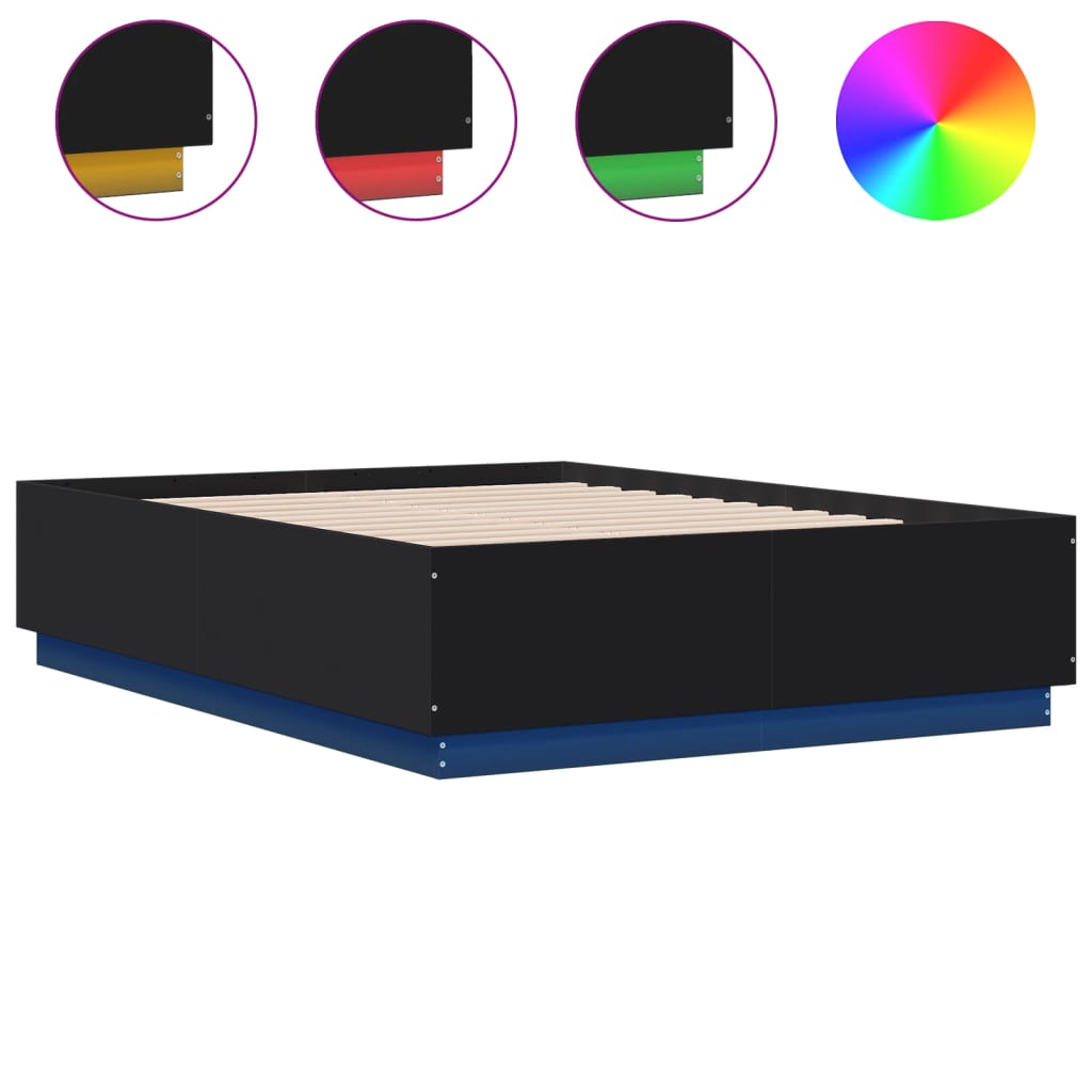 Thumbnail - vidaXL Bettgestell mit LED Schwarz 135x190 cm Holzwerkstoff