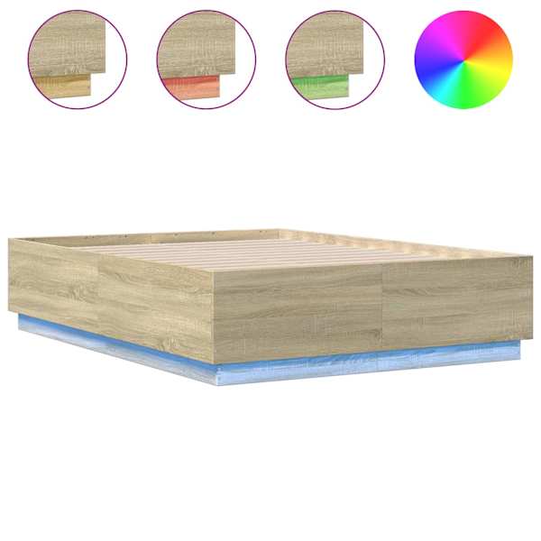 vidaXL voodiraam LED-tuledega, Sonoma tamm, 135x190 cm, tehispuit