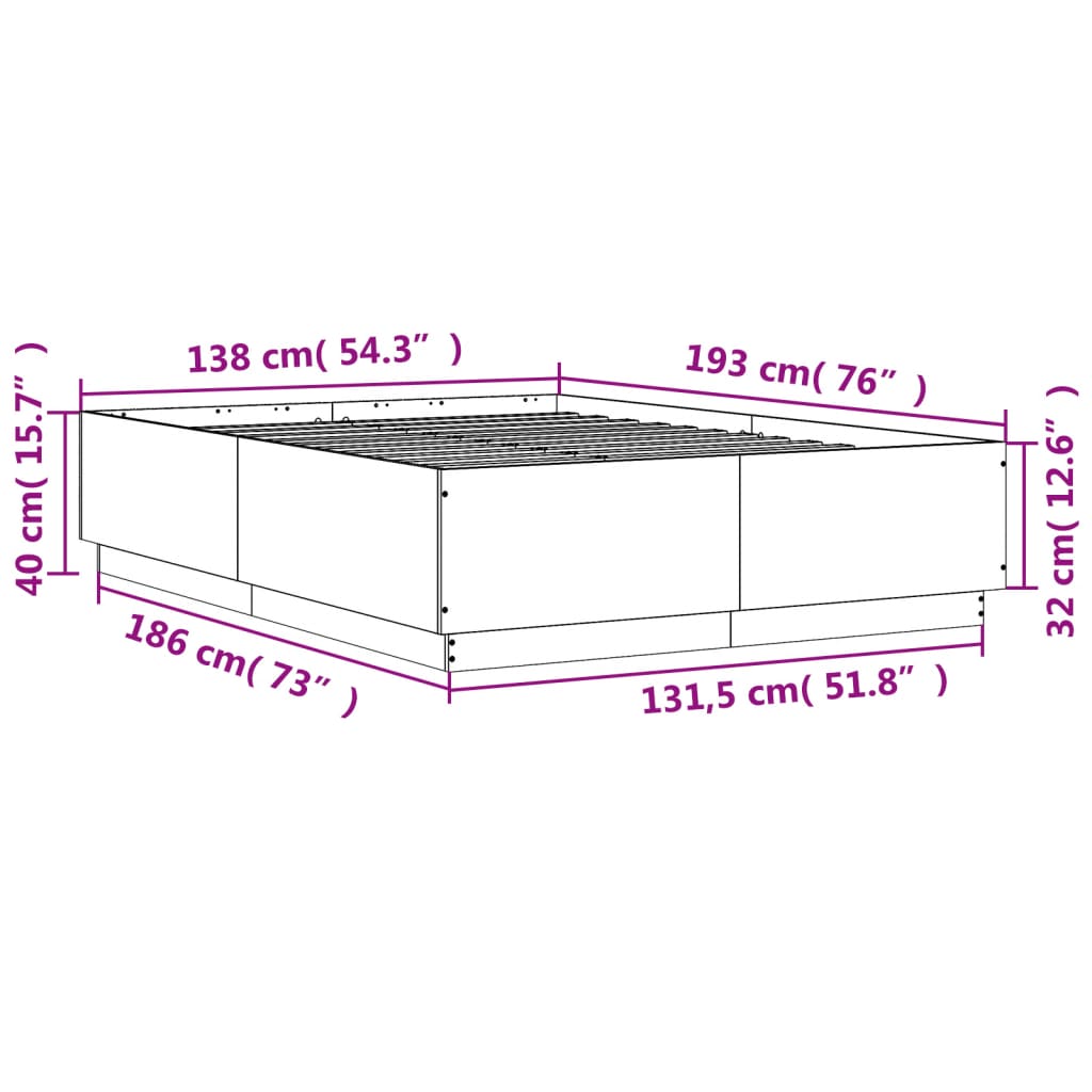 Rám postele s LED osvětlením kouřový dub 135 x 190 cm kompozit - obrázek 14