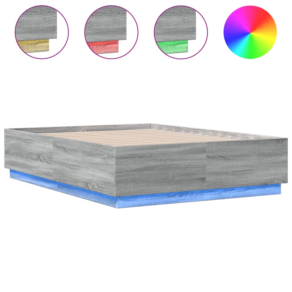 vidaXL Bedframe met LED-verlichting grijs sonoma eiken 135x190 cm, foto 3