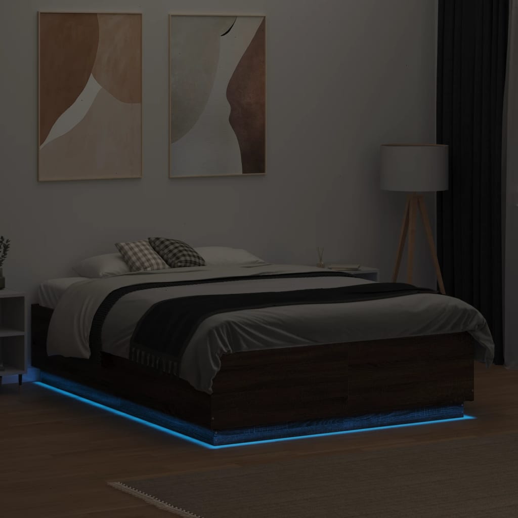 vidaXL Bedframe met LED-verlichting bruin eikenkleurig 135x190 cm, foto 2