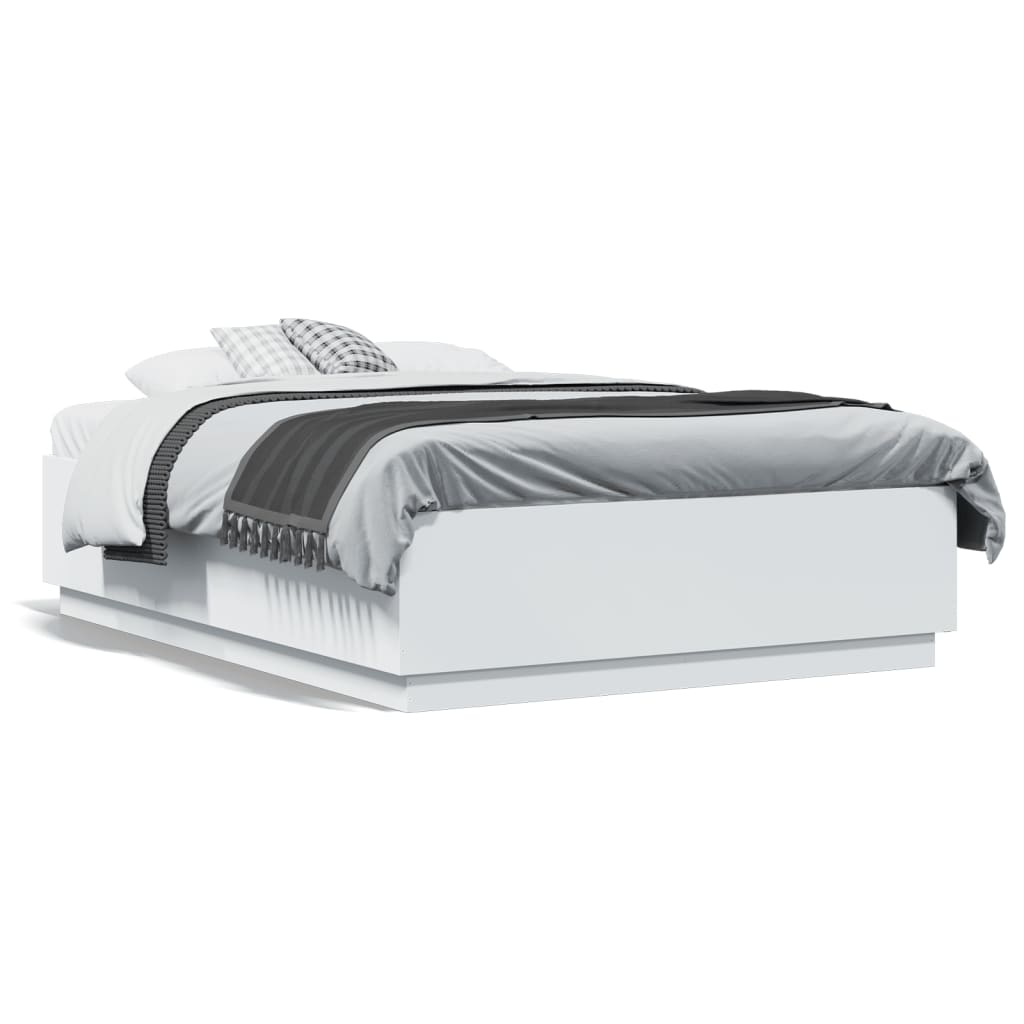 vidaXL Cadru de pat cu lumini LED, alb, 120x190 cm, lemn prelucrat