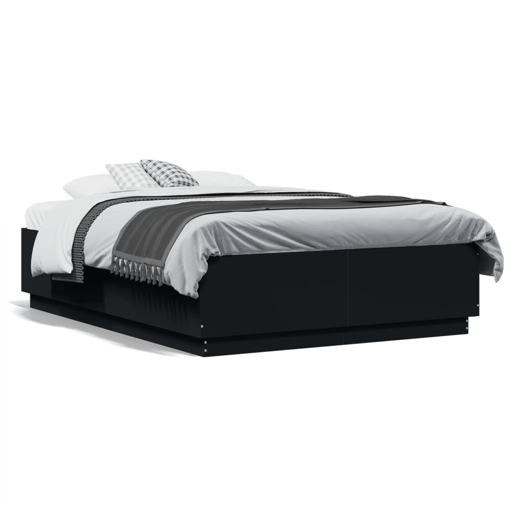 vidaXL Cadru de pat cu lumini LED, negru, 120x190 cm, lemn prelucrat