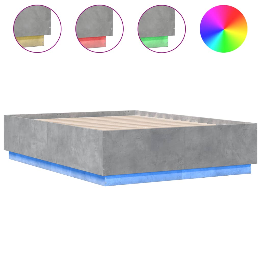 Thumbnail - vidaXL Bettgestell mit LED Betongrau 120x190 cm Holzwerkstoff