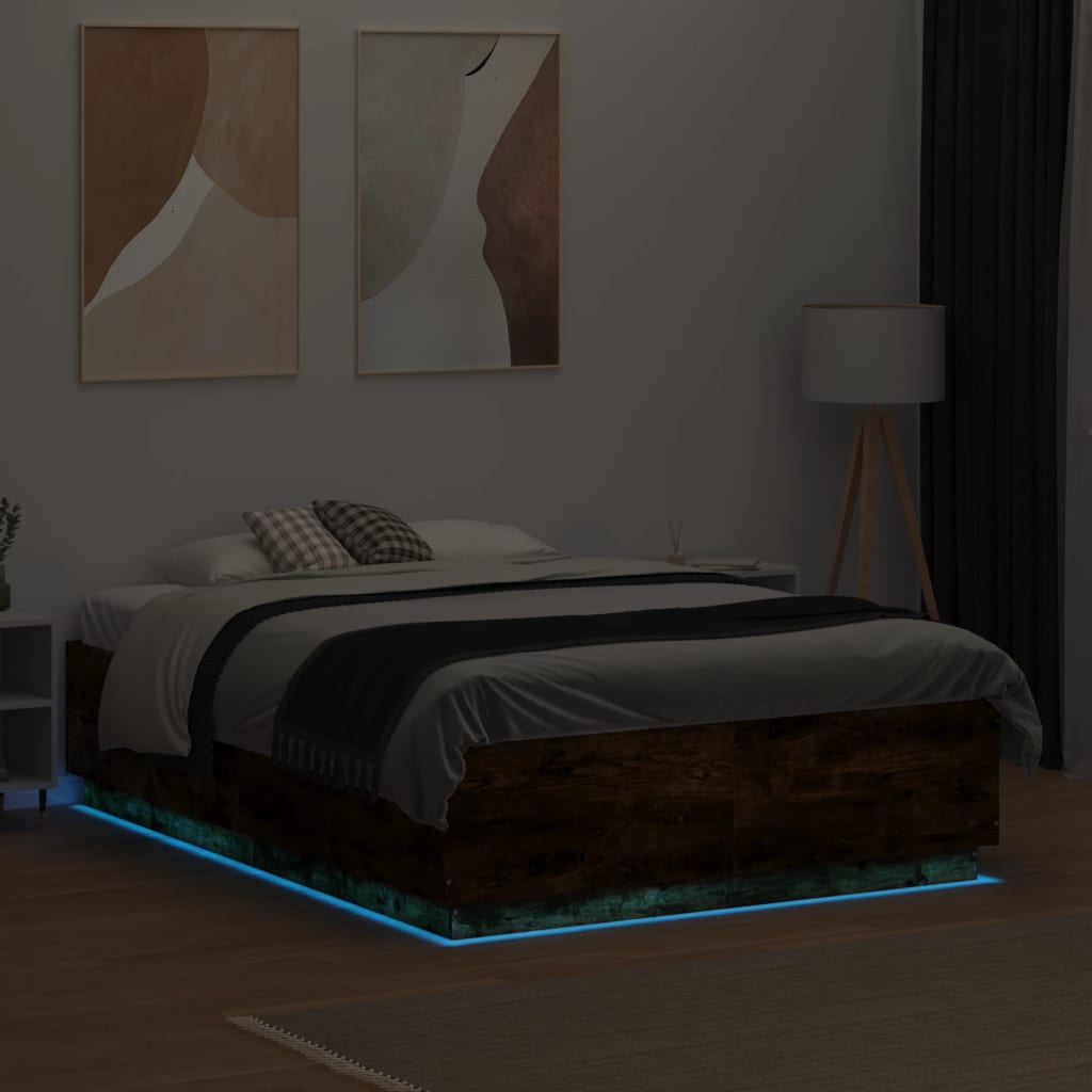 vidaXL Bedframe met LED-verlichting gerookt eikenkleurig 120x190 cm, foto 2