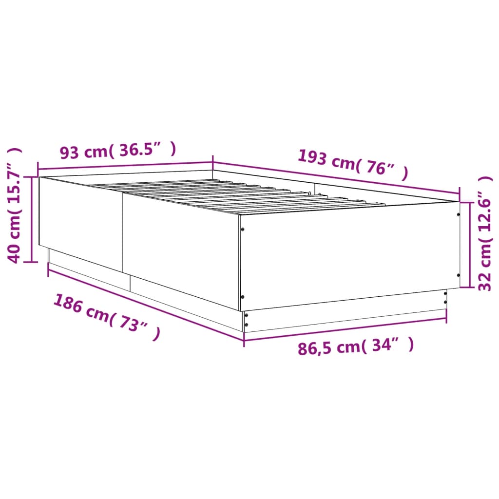 Rám postele s LED osvětlením bílý 90 x 190 cm kompozitní dřevo - obrázek 14