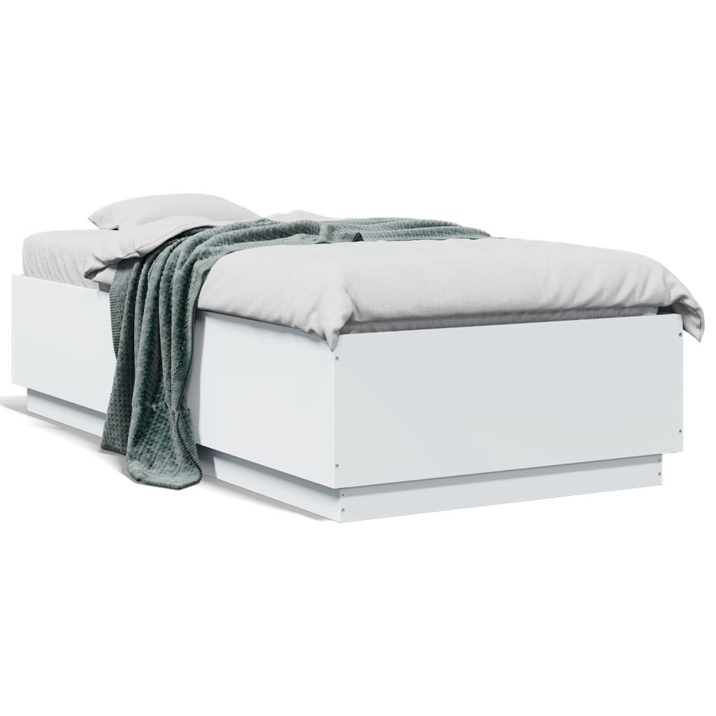 vidaXL Cadru de pat cu lumini LED, alb, 90x190 cm, lemn prelucrat