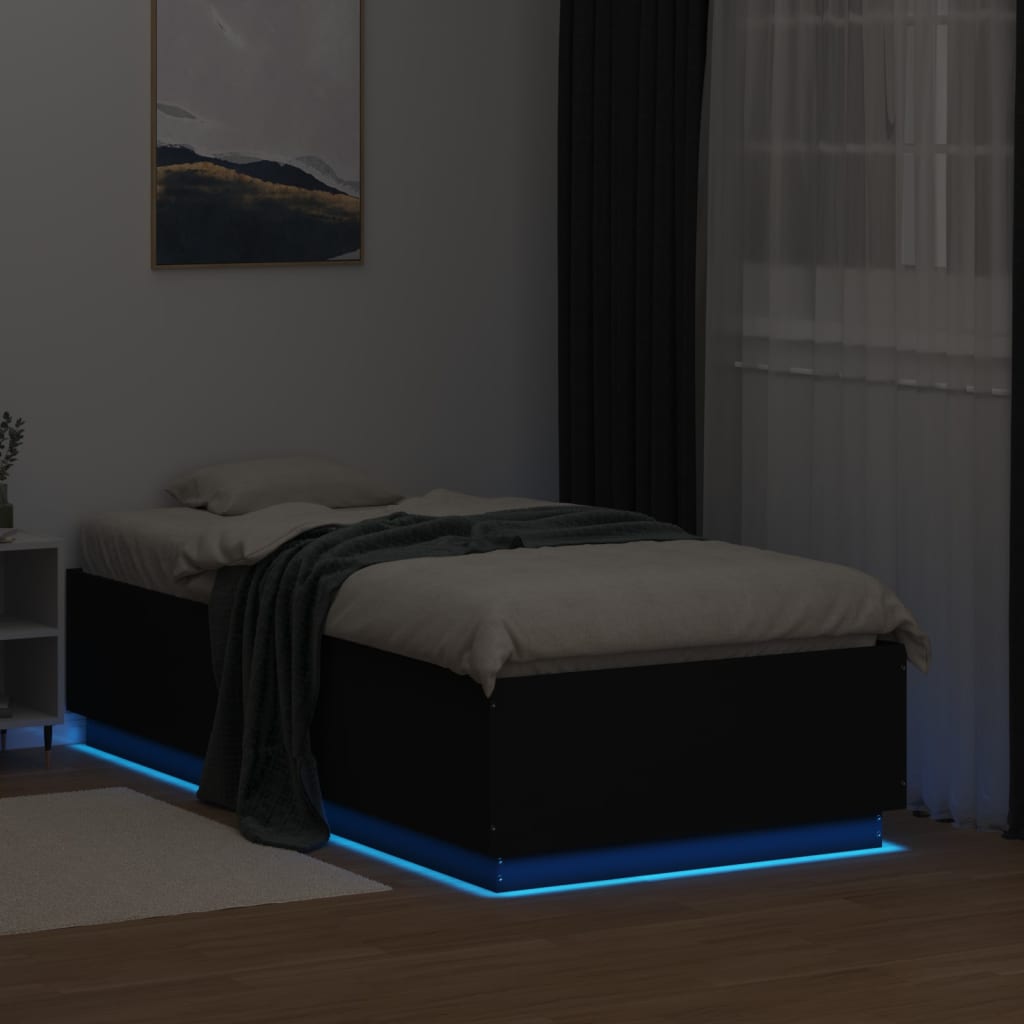 vidaXL Bedframe met LED-verlichting bewerkt hout zwart 90x190 cm, foto 2