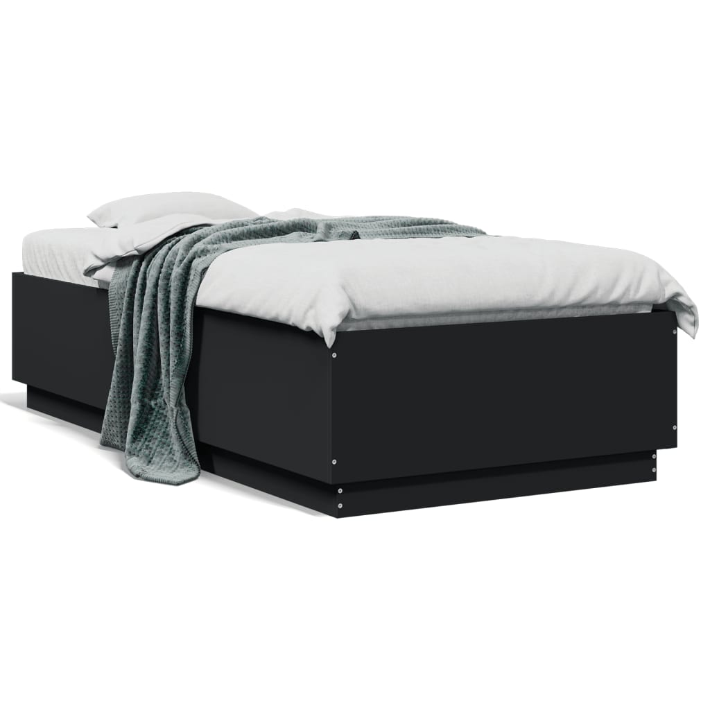 vidaXL Cadru de pat cu lumini LED, negru, 90x190 cm, lemn prelucrat
