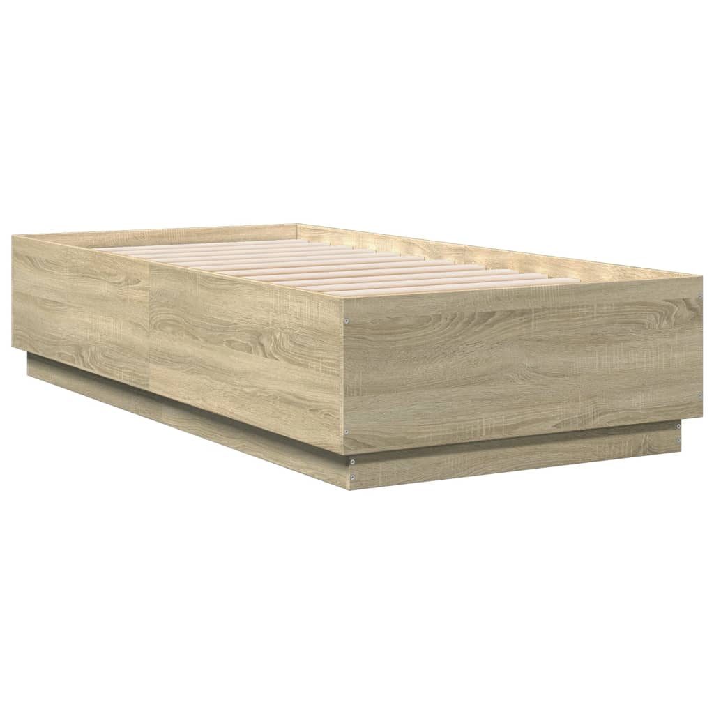 vidaXL Bedframe met LED-verlichting sonoma eikenkleurig 90x190 cm afbeelding