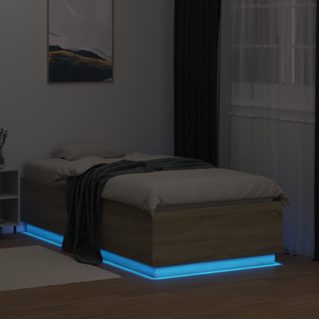vidaXL Bedframe met LED-verlichting sonoma eikenkleurig 90x190 cm, foto 2