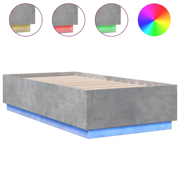 vidaXL voodiraam LED-tuledega, betoonhall, 90x190 cm, tehispuit