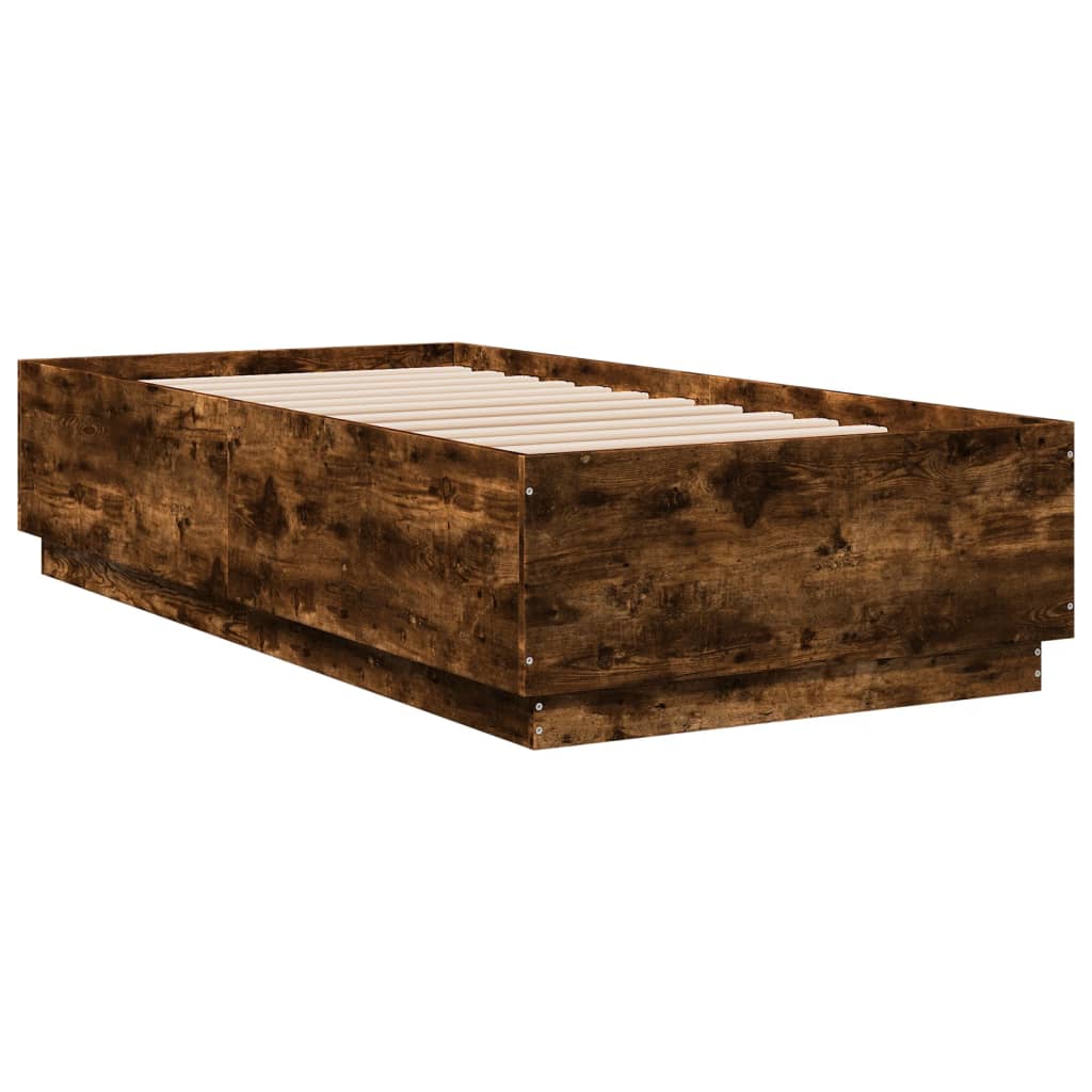 vidaXL Bedframe met LED-verlichting gerookt eikenkleurig 90x190 cm afbeelding