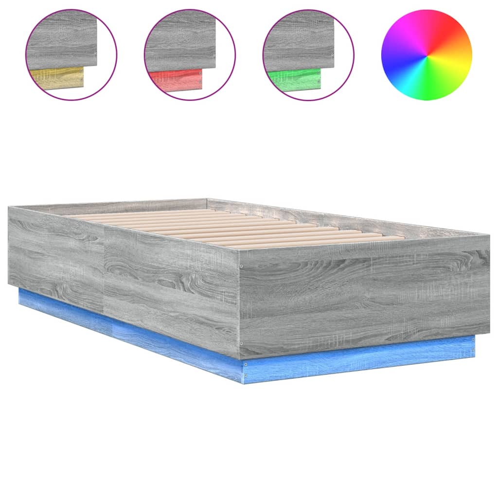 vidaXL Bedframe met LED-verlichting grijs sonoma eikenkleurig 90x190cm, foto 3