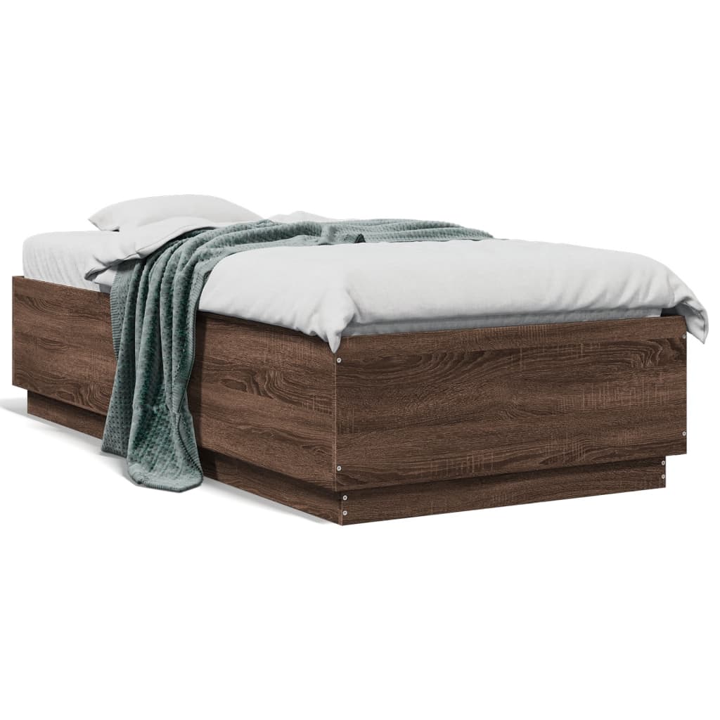 vidaXL Cadru de pat cu LED, stejar maro, 90x190 cm, lemn prelucrat