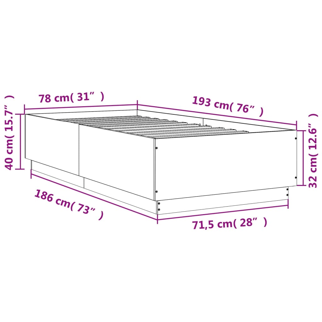 Rám postele s LED osvětlením bílý 75 x 190 cm kompozitní dřevo - obrázek 14