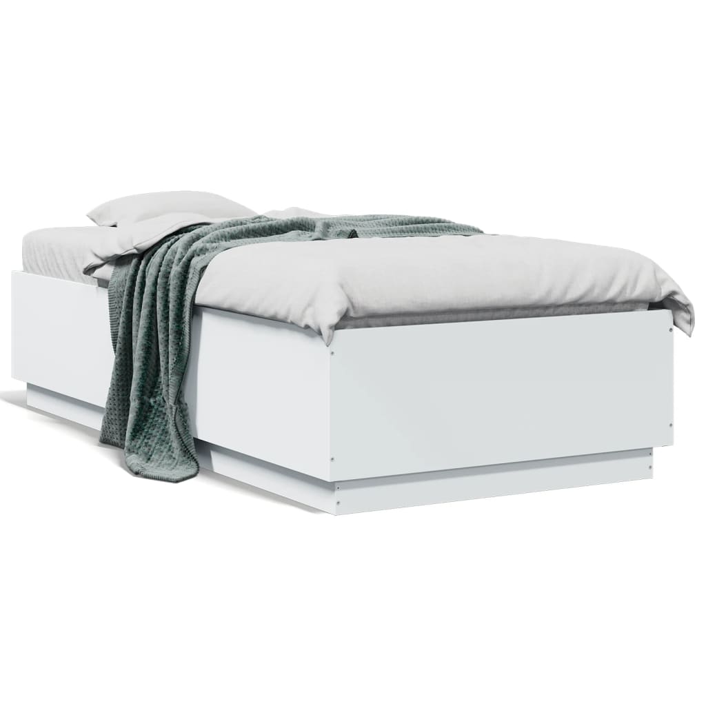 vidaXL Cadru de pat cu LED, alb, 75x190 cm, lemn prelucrat