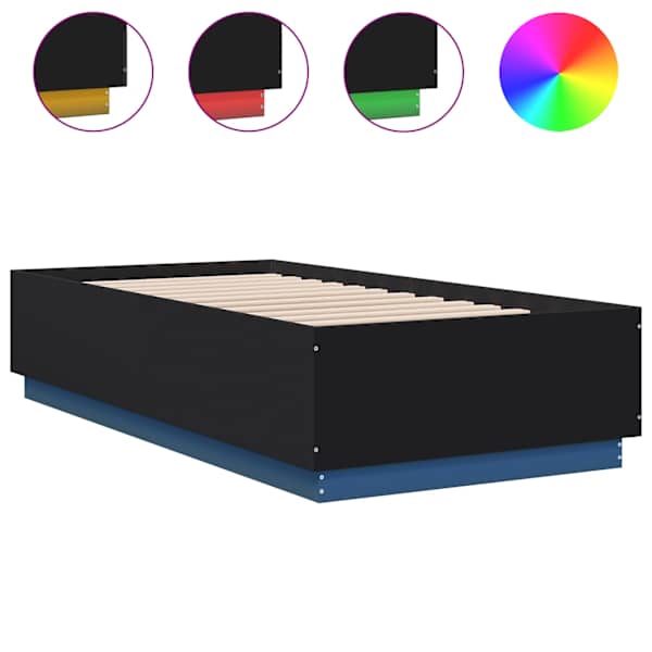 vidaXL voodiraam LED-tuledega, must, 90x190 cm, tehispuit
