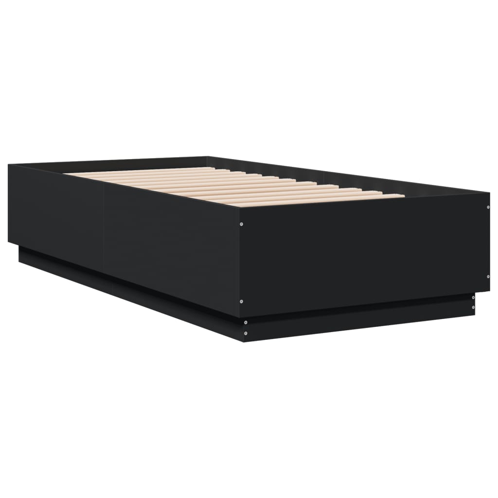 vidaXL Bedframe met LED-verlichting bewerkt hout zwart 75x190 cm afbeelding
