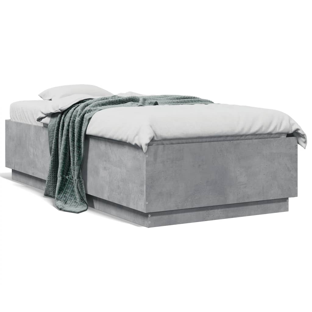 vidaXL Cadru de pat cu LED, gri beton, 75x190 cm, lemn prelucrat