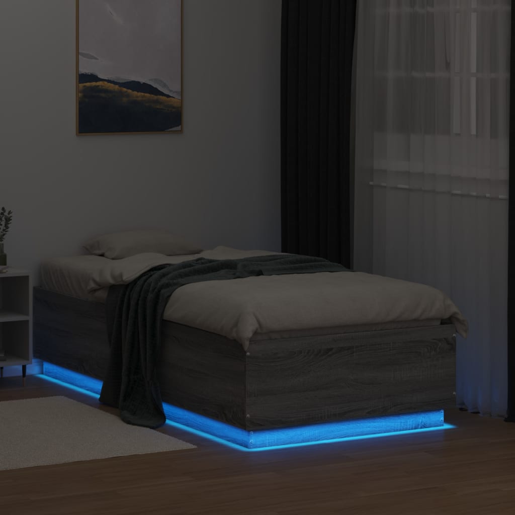 vidaXL Bedframe met LED-verlichting bewerkt hout grijs sonoma 75x190cm, foto 2