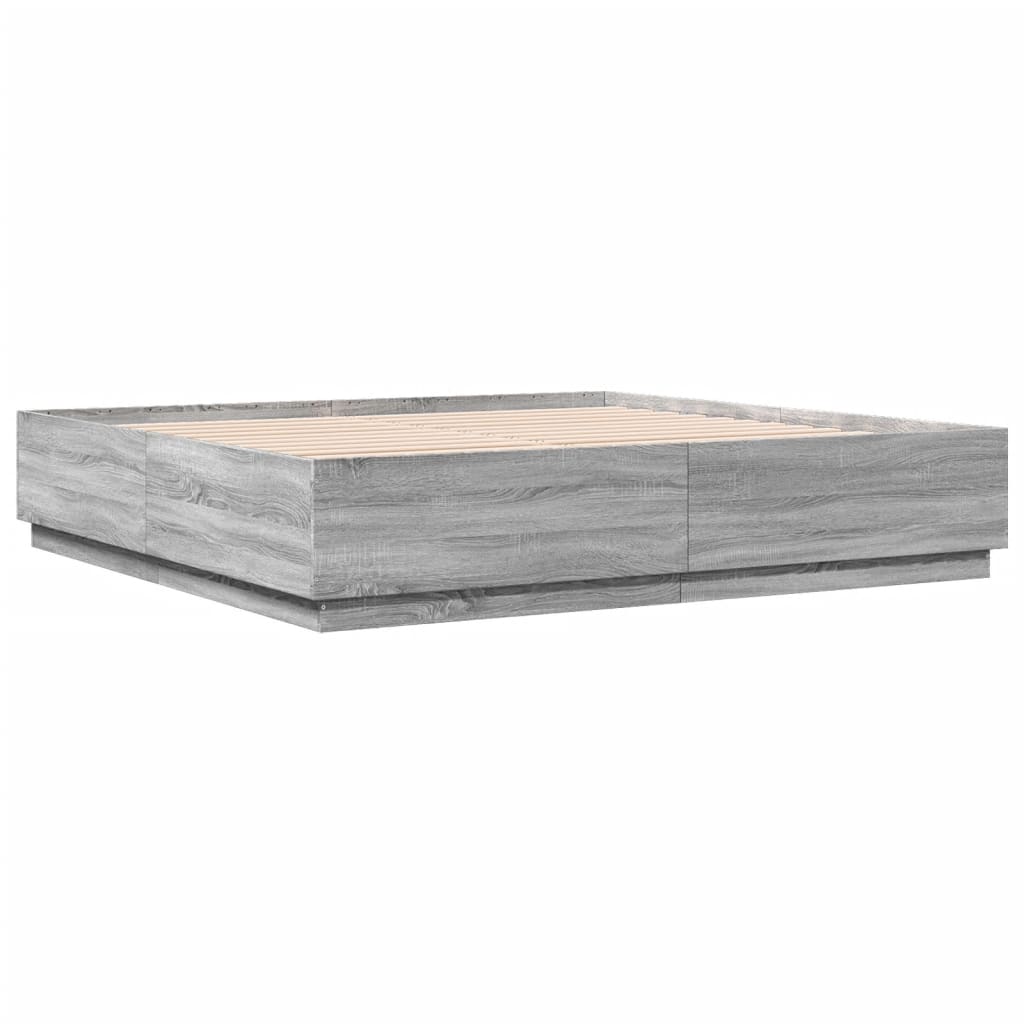 vidaXL Bedframe bewerkt hout grijs sonoma eikenkleurig 200x200 cm, foto 2