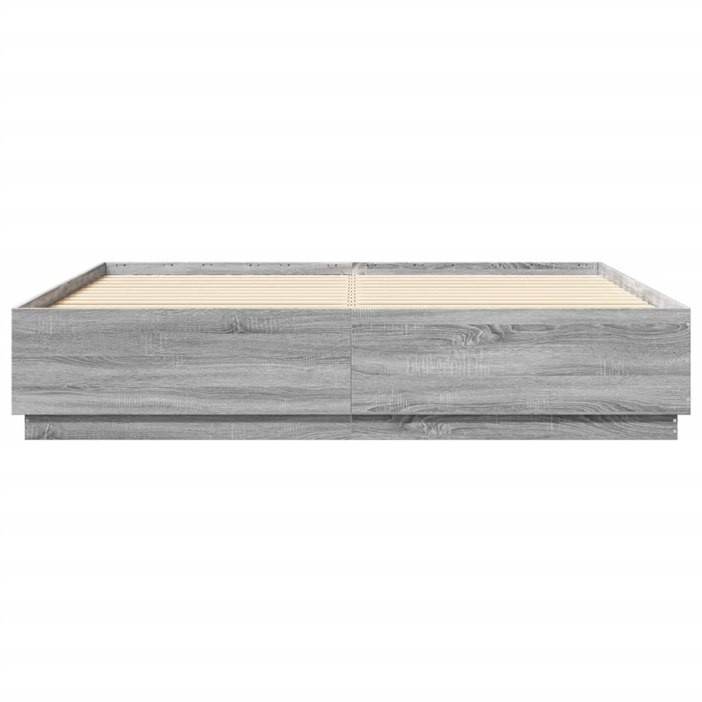 vidaXL Bedframe bewerkt hout grijs sonoma eikenkleurig 200x200 cm, foto 4