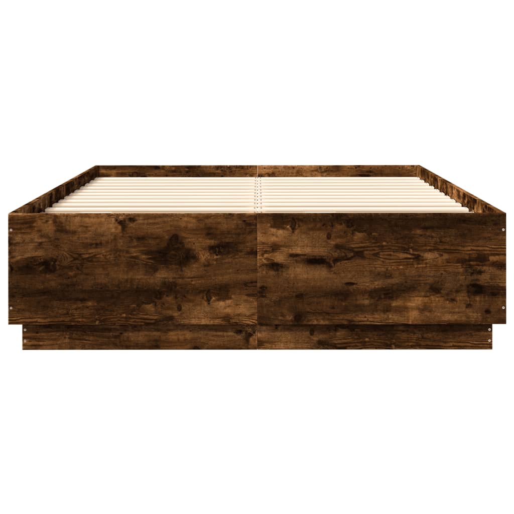 vidaXL Bedframe bewerkt hout gerookt eikenkleurig 120x200 cm, foto 4