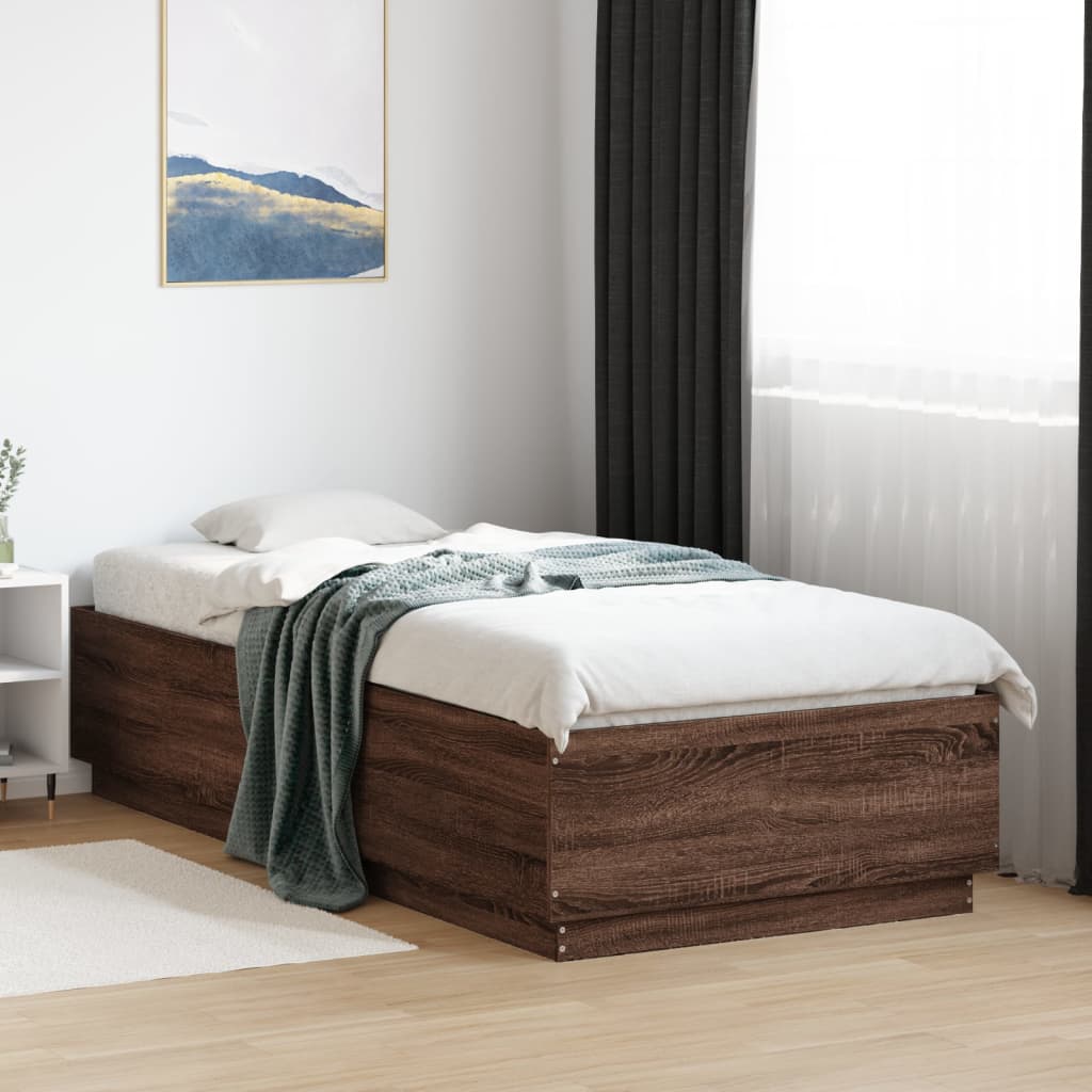 Photos - Bed VidaXL  Frame without Mattress Brown Oak 100x200 cm 