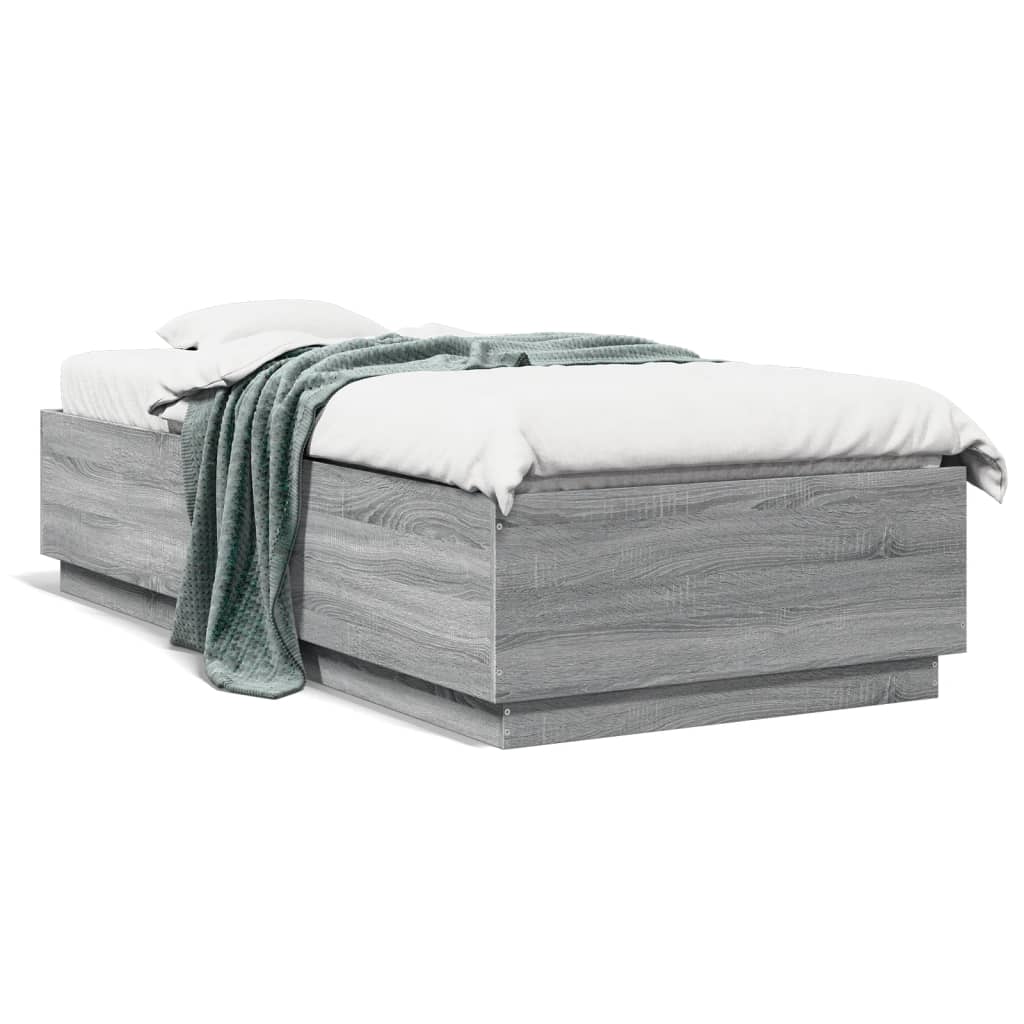 vidaXL Bedframe bewerkt hout grijs sonoma eikenkleurig 90x200 cm, foto 3