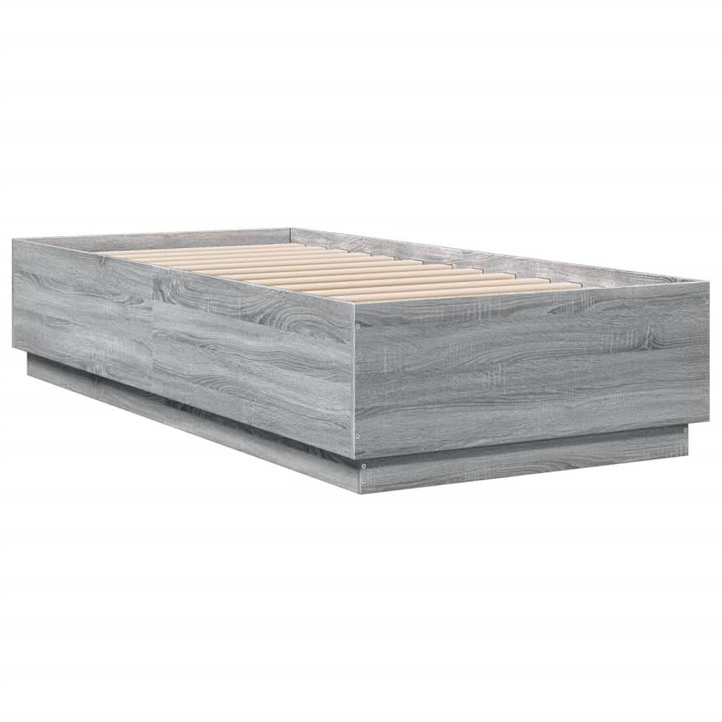 vidaXL Bedframe bewerkt hout grijs sonoma eikenkleurig 90x200 cm, foto 2