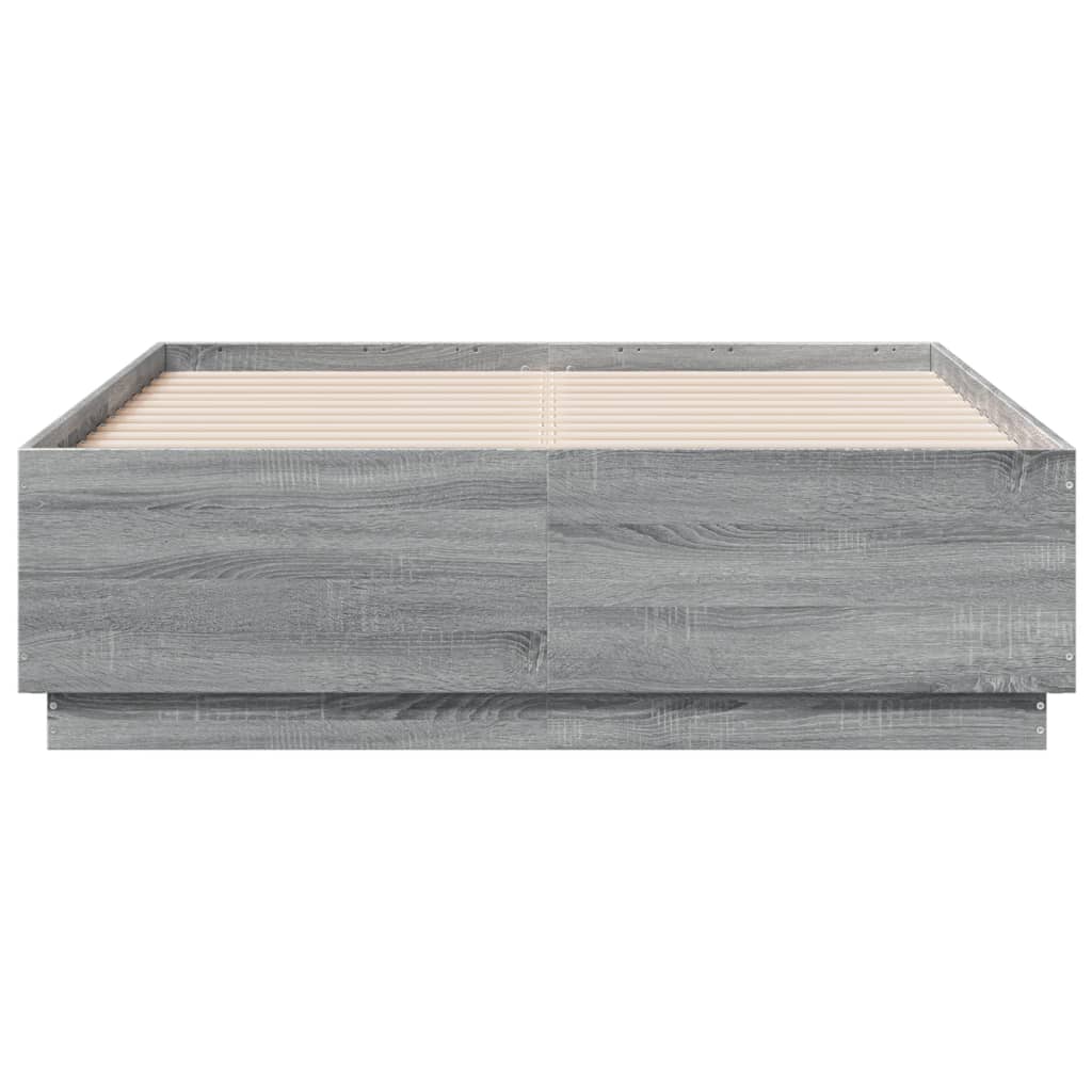 vidaXL Bedframe bewerkt hout grijs sonoma eikenkleurig 140x190 cm, foto 4