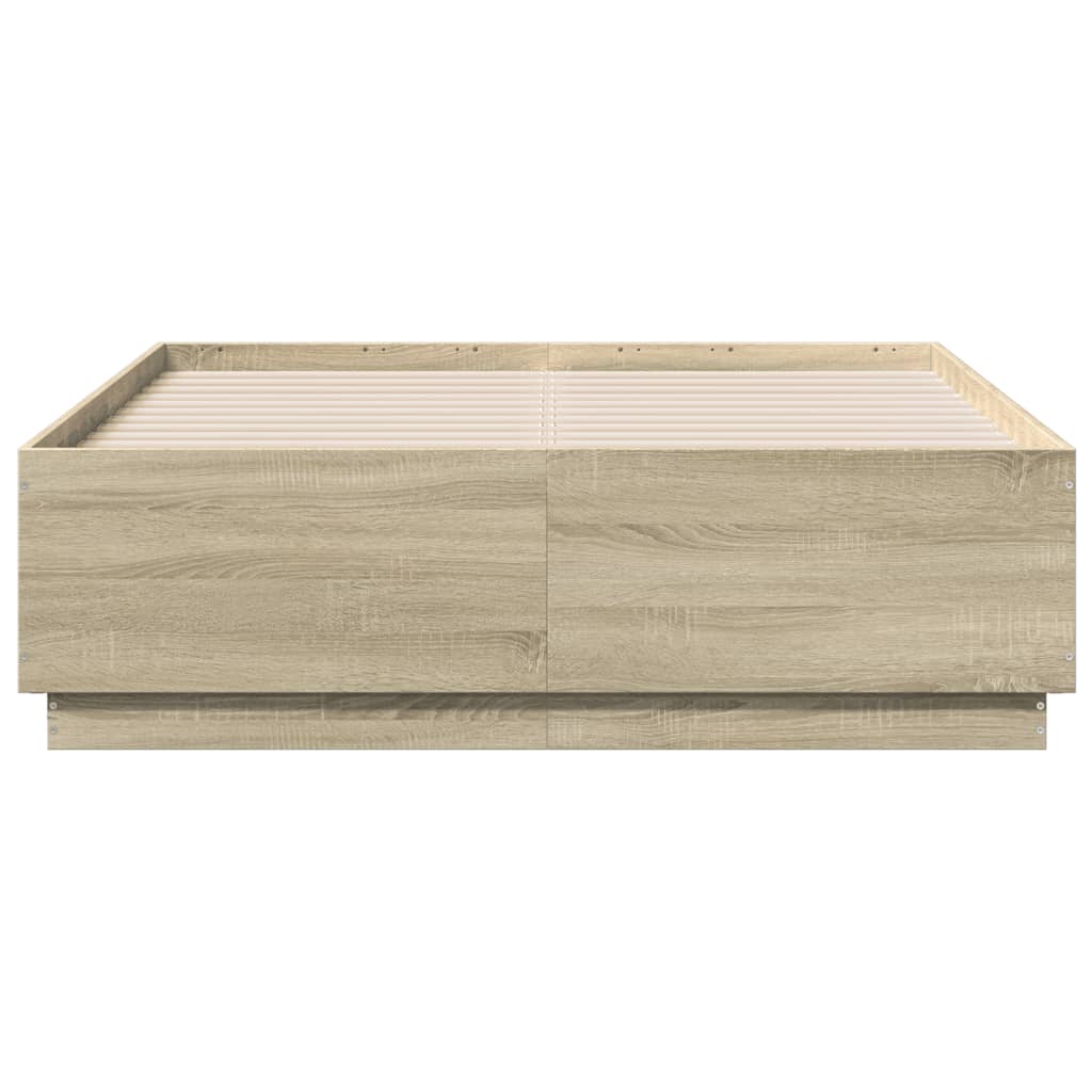vidaXL Bedframe bewerkt hout sonoma eikenkleurig 135x190 cm, foto 4