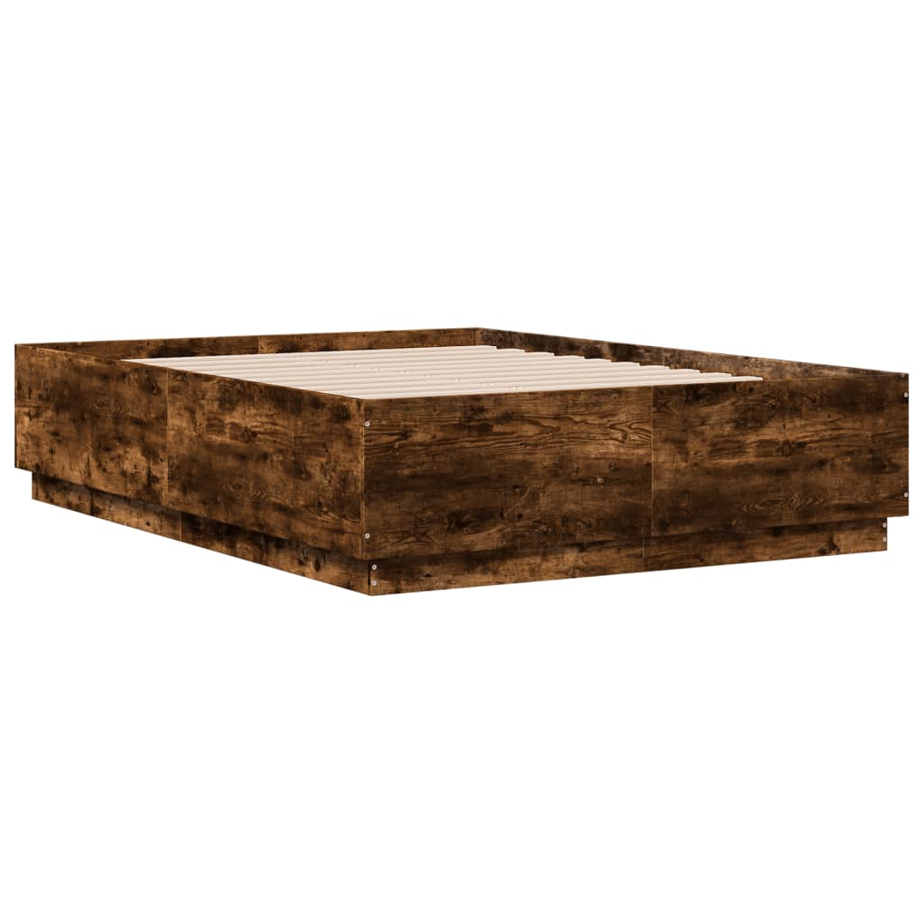 vidaXL Bedframe bewerkt hout gerookt eikenkleurig 135x190 cm, foto 2