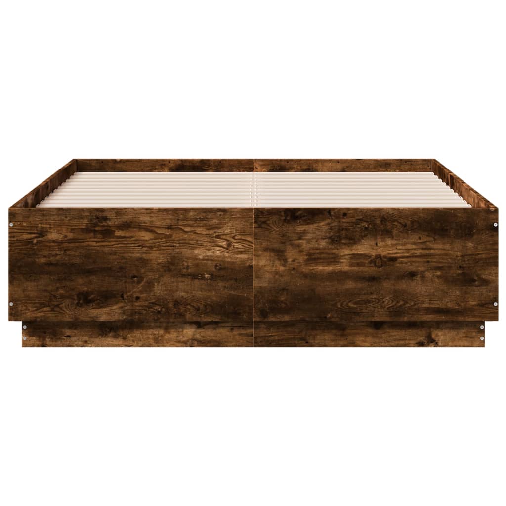 vidaXL Bedframe bewerkt hout gerookt eikenkleurig 135x190 cm, foto 4