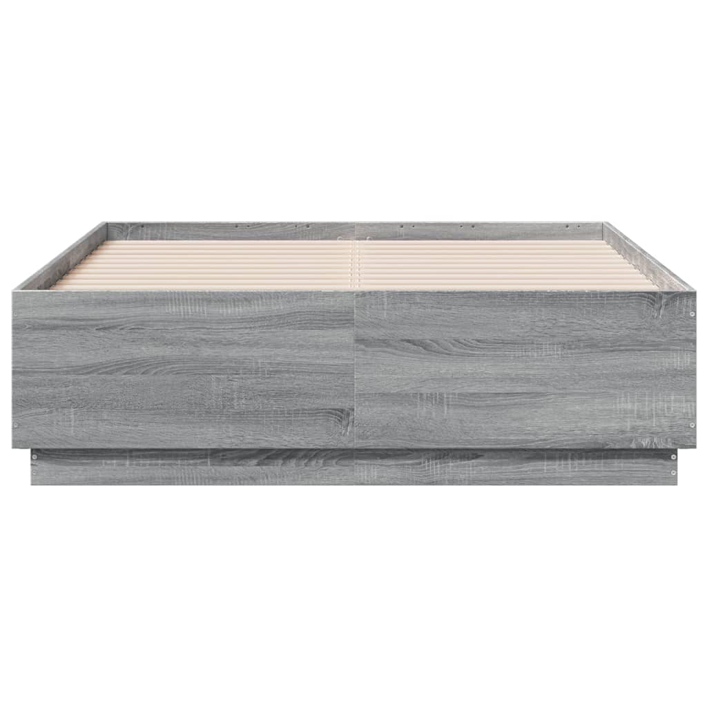vidaXL Bedframe bewerkt hout grijs sonoma eikenkleurig 135x190 cm, foto 4