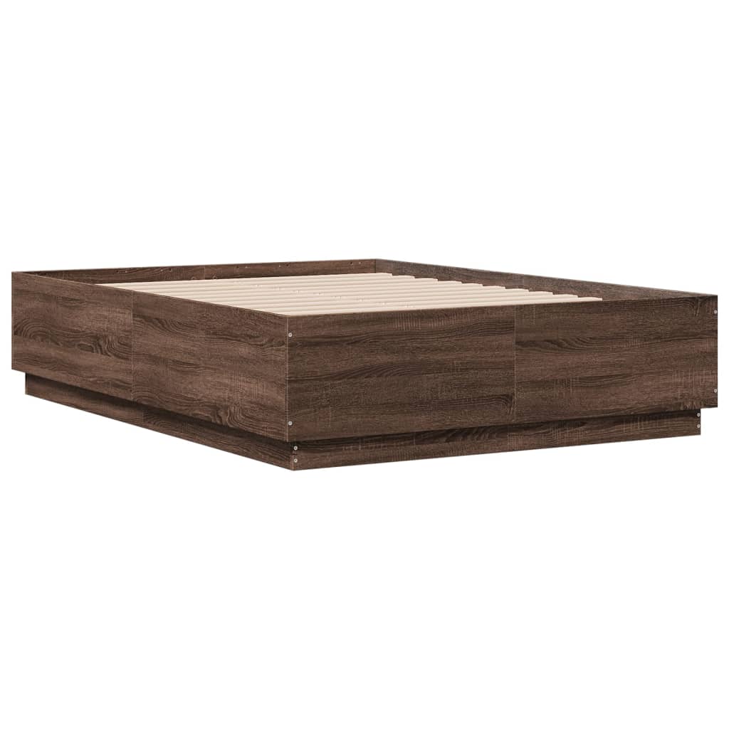 vidaXL Bedframe bewerkt hout bruin eikenkleur 135x190 cm, foto 2
