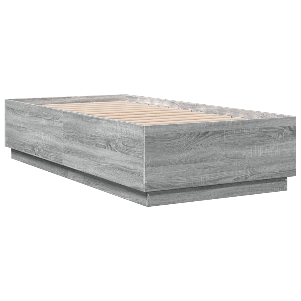 vidaXL Bedframe bewerkt hout grijs sonoma eikenkleurig 90x190 cm, foto 2