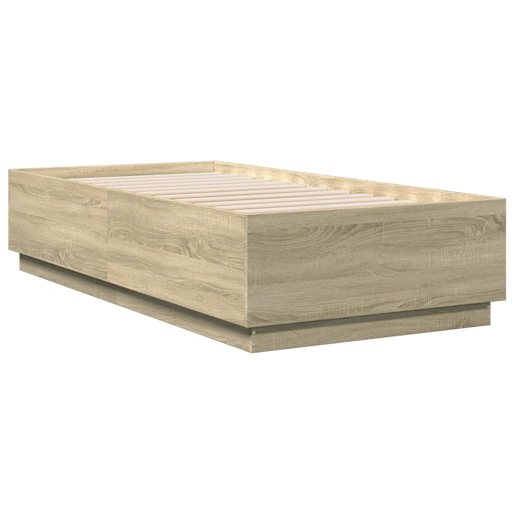 vidaXL Bedframe bewerkt hout sonoma eikenkleurig 75x190 cm, foto 2