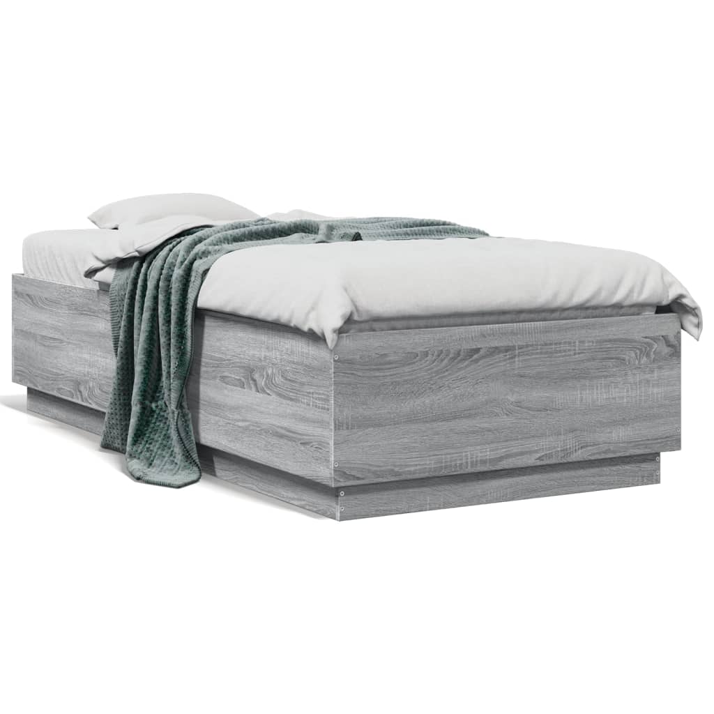 vidaXL Bedframe bewerkt hout grijs sonoma eikenkleurig 75x190 cm, foto 3