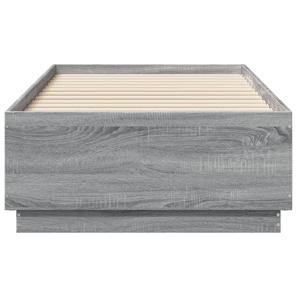vidaXL Bedframe bewerkt hout grijs sonoma eikenkleurig 75x190 cm, foto 4